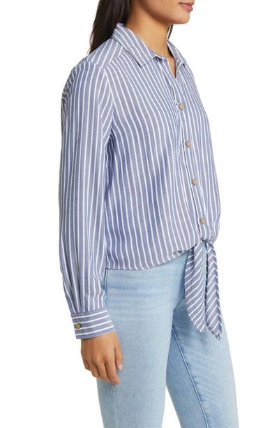 Shop Beachlunchlounge Marlo Stripe Tie Front Button-up Shirt In Blue Tide
