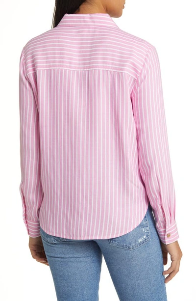 Shop Beachlunchlounge Marlo Stripe Tie Front Button-up Shirt In Cali Pink
