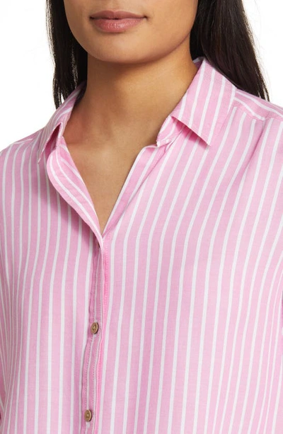 Shop Beachlunchlounge Marlo Stripe Tie Front Button-up Shirt In Cali Pink