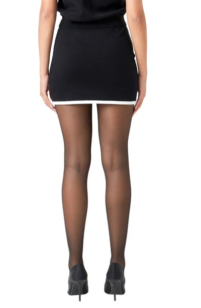 Endless Rose Jewel Button Accent Knit Miniskirt In Black/white