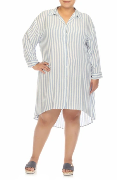 Shop Boho Me Stripe Gauze Shirtdress In Chambray