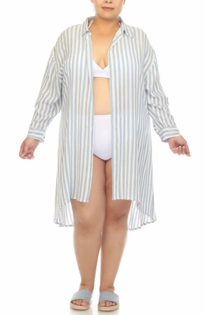 Boho Me Stripe Gauze Shirtdress In Chambray
