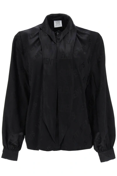 Shop Vetements Scarf Collar Monogram Blouse In Black