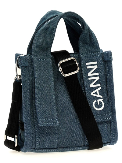 Shop Ganni 'mini Tech' Shopping Bag In Blue
