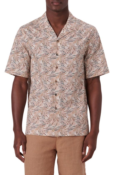 Shop Bugatchi Shaped Fit Short Sleeve Button-up Camp Shirt In Mocha