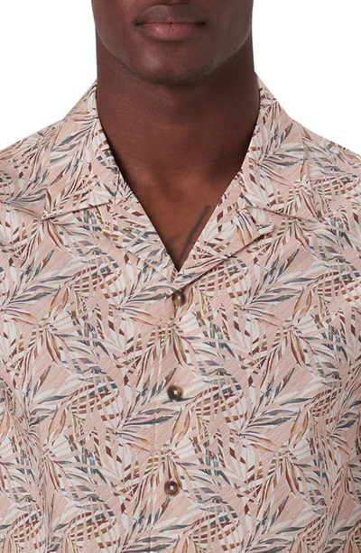 Shop Bugatchi Shaped Fit Short Sleeve Button-up Camp Shirt In Mocha