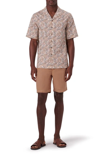 Shop Bugatchi Shaped Fit Short Sleeve Button-up Camp Shirt In Mocha