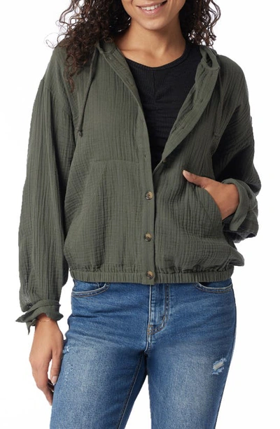 Shop Supplies By Union Bay Renata Double Face Gauze Button-up Hoodie In Fatigue Green