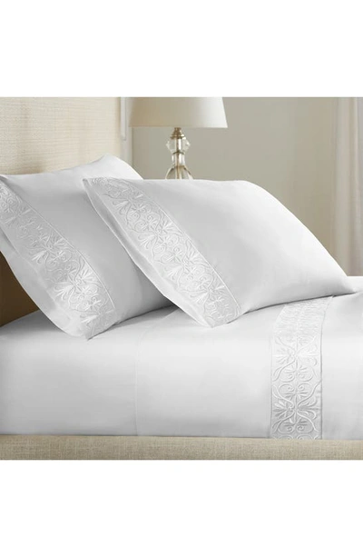 Shop Pure Parima 500 Thread Count 100% Certified Egyptian Cotton Sateen Embroidered Ariane Sheet Set In White