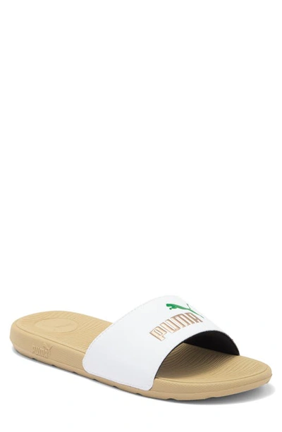 Shop Puma Cool Cat 2.0 Slide Sandal In  White- Gold-green