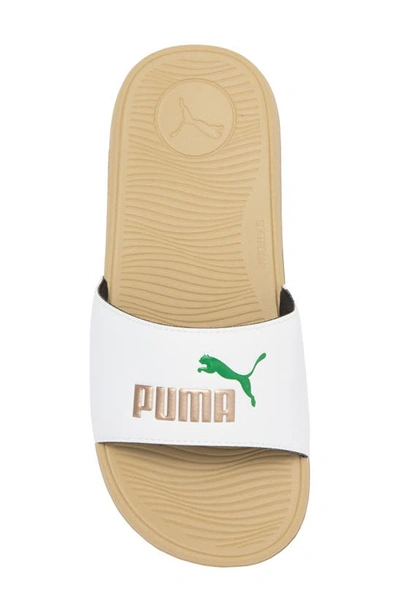 Shop Puma Cool Cat 2.0 Slide Sandal In  White- Gold-green