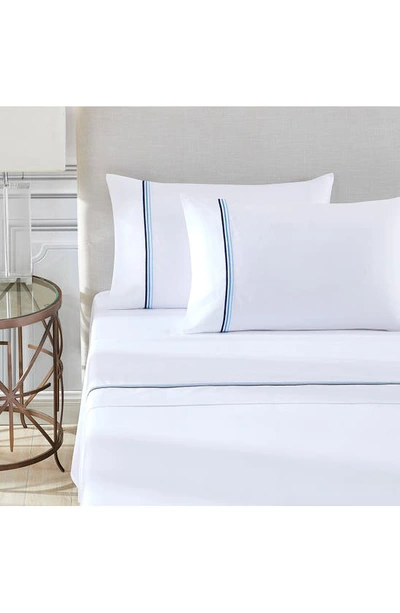 Pure Parima 700 Thread Count 100% Certified Egyptian Cotton Sateen Bratta Embroidery Triple Luxe Sat In Ocean