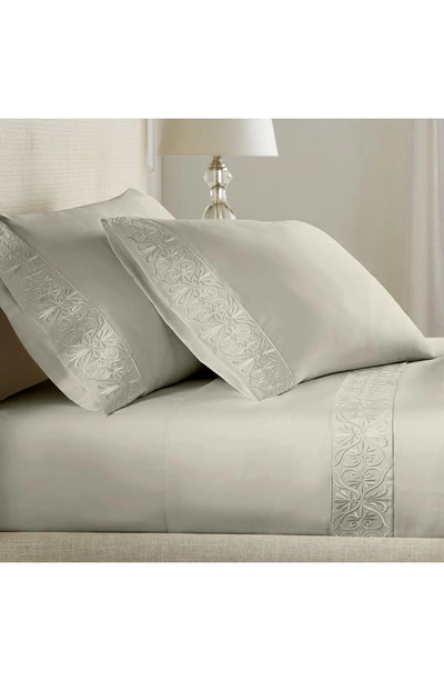 Shop Pure Parima 500 Thread Count 100% Certified Egyptian Cotton Sateen Embroidered Ariane Sheet Set In Linen