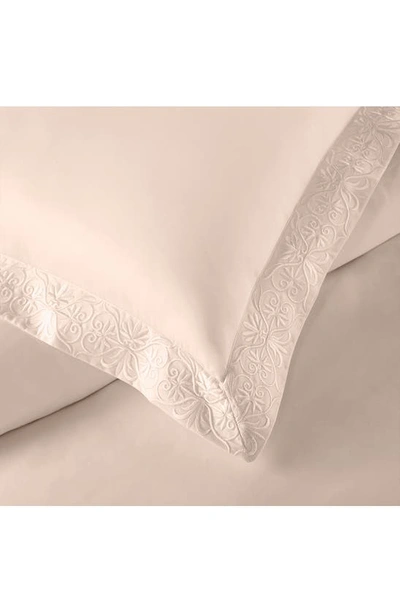 Pure Parima 500 Thread Count 100% Certified Egyptian Cotton Sateen Embroidered 3-piece Ariane Duvet In Soft Peach
