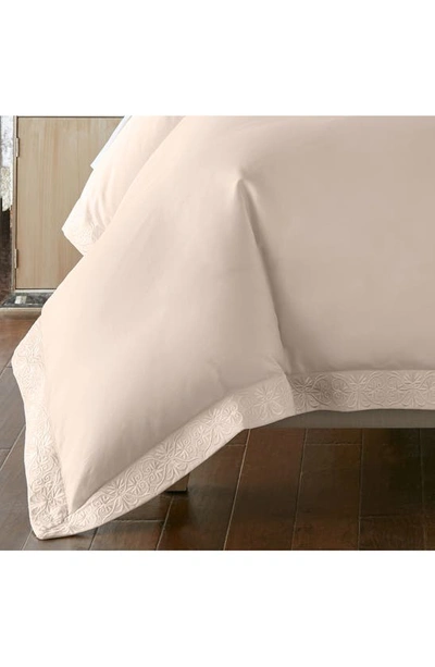 Pure Parima 500 Thread Count 100% Certified Egyptian Cotton Sateen Embroidered 3-piece Ariane Duvet In Soft Peach