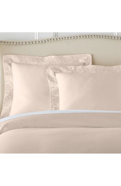 Pure Parima 500 Thread Count 100% Certified Egyptian Cotton Sateen Embroidered 3-piece Ariane Duvet In Soft Peach
