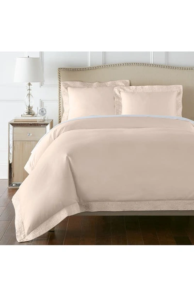 Pure Parima 500 Thread Count 100% Certified Egyptian Cotton Sateen Embroidered 3-piece Ariane Duvet In Soft Peach