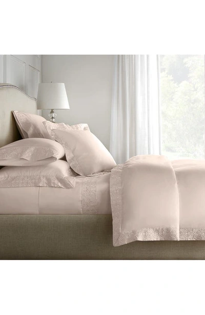 Pure Parima 500 Thread Count 100% Certified Egyptian Cotton Sateen Embroidered 3-piece Ariane Duvet In Soft Peach