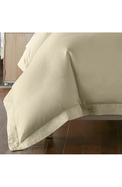 Pure Parima 500 Thread Count 100% Certified Egyptian Cotton Sateen Embroidered 3-piece Ariane Duvet In Tan
