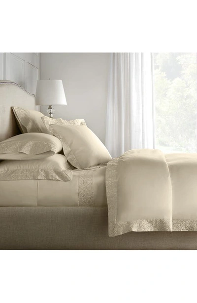 Pure Parima 500 Thread Count 100% Certified Egyptian Cotton Sateen Embroidered 3-piece Ariane Duvet In Tan