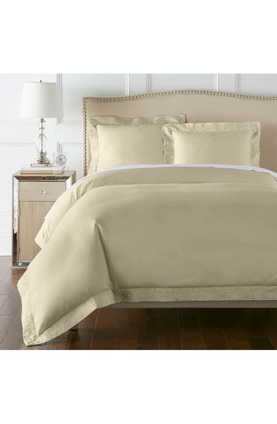 Pure Parima 500 Thread Count 100% Certified Egyptian Cotton Sateen Embroidered 3-piece Ariane Duvet In Tan