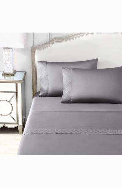 Shop Pure Parima 500 Thread Count 100% Certified Egyptian Cotton Sateen Embroidered Hira Sheet Set In Charcoal