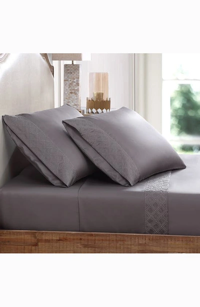 Shop Pure Parima 500 Thread Count 100% Certified Egyptian Cotton Sateen Embroidered Hira Sheet Set In Charcoal