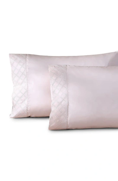 Shop Pure Parima 500 Thread Count 100% Certified Egyptian Cotton Sateen Embroidered Hira Pillowcase Set In Soft Peach