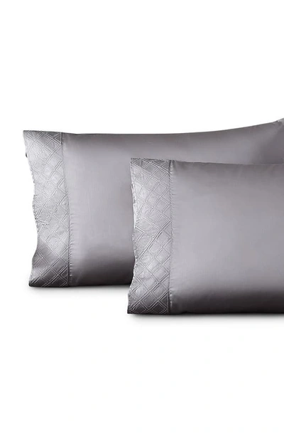 Shop Pure Parima 500 Thread Count 100% Certified Egyptian Cotton Sateen Embroidered Hira Pillowcase Set In Charcoal