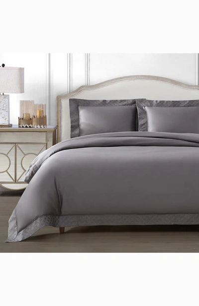 Shop Pure Parima 500 Thread Count 100% Certified Egyptian Cotton Sateen Embroidered Hira Duvet Cover Set In Charcoal