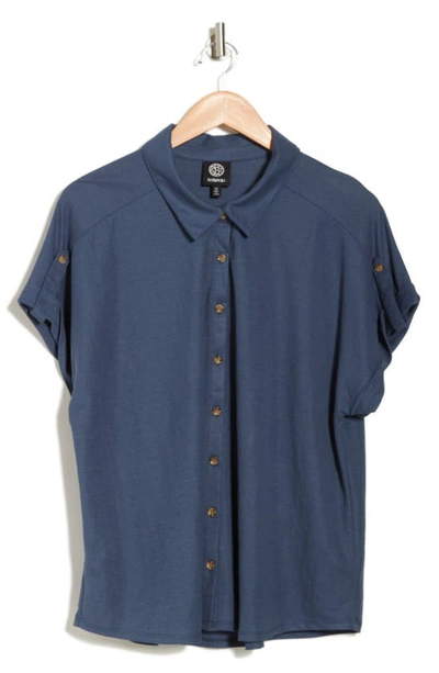 Shop Bobeau Short Sleeve Button-up Shirt In Indigo