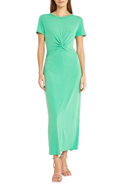 Donna Morgan Twist Front Short Sleeve Maxi Dress In Ming Green