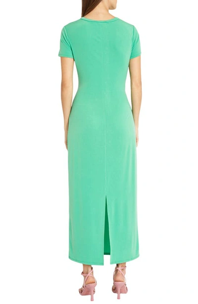 Donna Morgan Twist Front Short Sleeve Maxi Dress In Ming Green