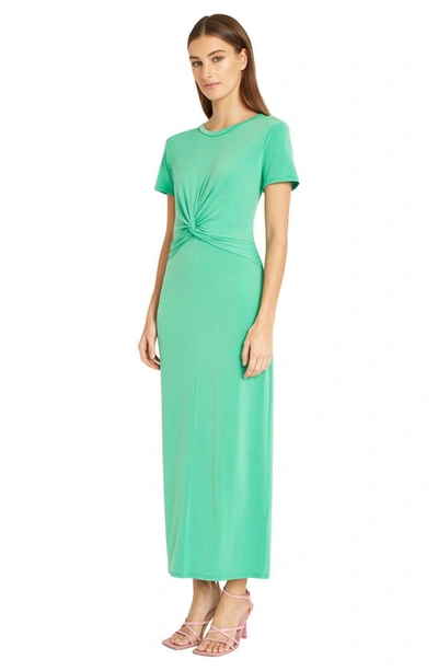 Donna Morgan Twist Front Short Sleeve Maxi Dress In Ming Green