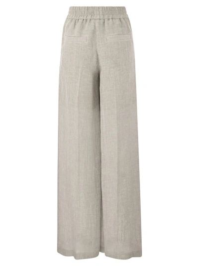 Shop Brunello Cucinelli Wide Trousers In Linen Blend