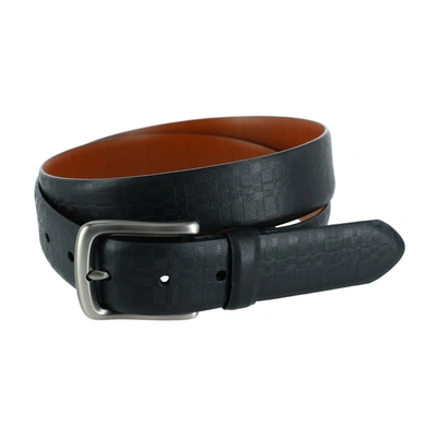 Shop Trafalgar Caelen Plaid Embossed Leather Belt In Black