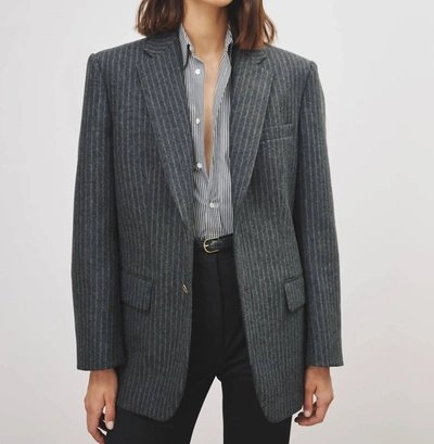 Shop Nili Lotan Boyfriend Jacket In Grey Pinstripe In Multi