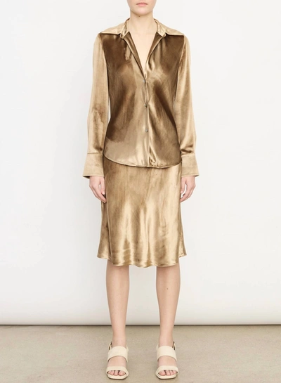 Shop Vince Women's Silk Shadow Long Sleeve Shirt In Bias Gold In Multi