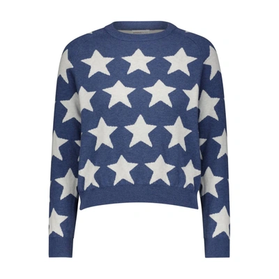Shop Minnie Rose Star Jacquard Sweater In Harbour Blue In Multi