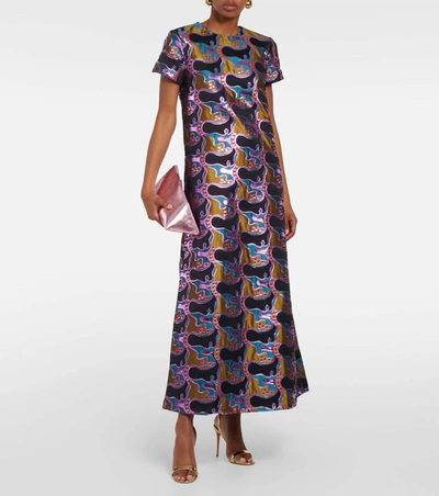 Shop La Doublej Iconic Jacquard Swing Midi Dress In Multi