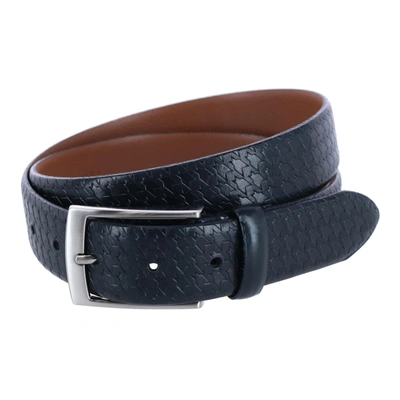 Shop Trafalgar Watson Houndstooth Embossed 35mm Leather Belt In Black
