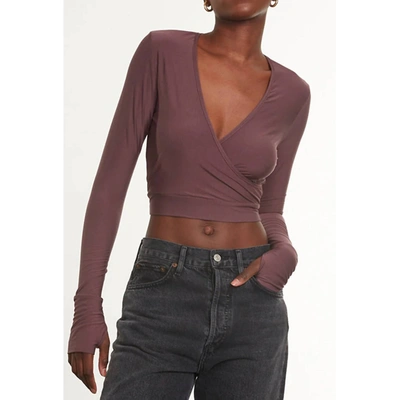 Shop Commando Butter Wrap Top With Thumb Holes In Mink In Grey