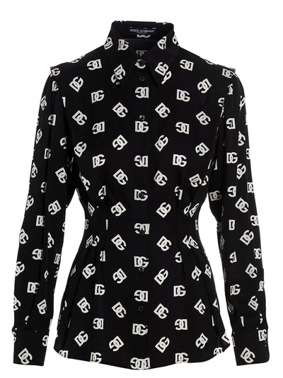 Shop Dolce & Gabbana All-over Logo Shirt Shirt, Blouse White/black