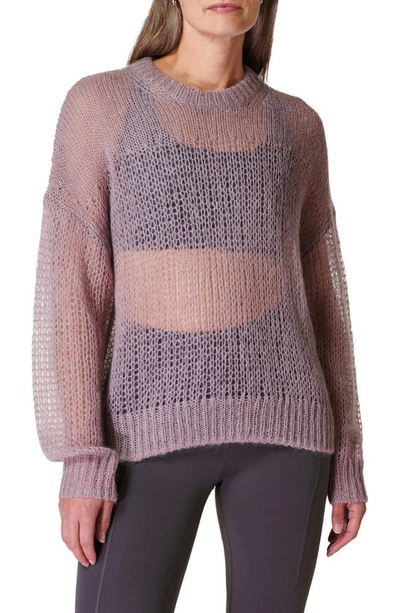 Shop Sweaty Betty Open Knit Sweater In Dusk Pink
