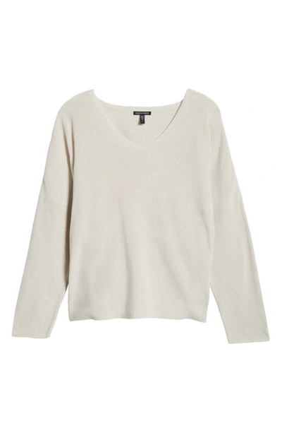 Shop Eileen Fisher Organic Cotton V-neck Sweater In Bone
