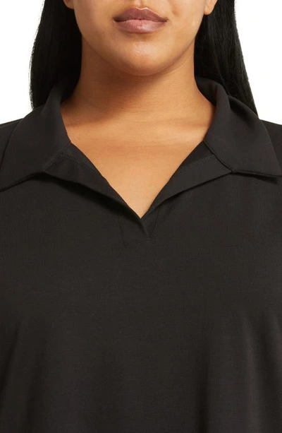Shop Eileen Fisher Boxy Split Neck Tunic Top In Black