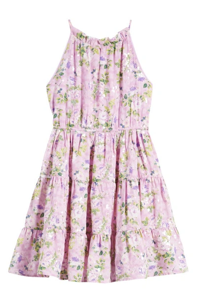 Shop Ava & Yelly Kids' Floral Sequin Tiered Dress In Lilac