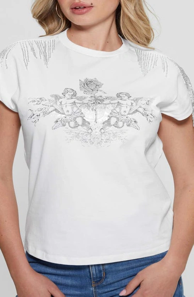 Shop Guess Royal Fringe Cotton Graphic T-shirt In G011