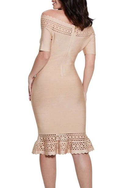 Shop Guess Gabriela Cutout Bandage Dress In Beige