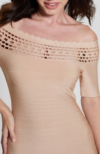 Shop Guess Gabriela Cutout Bandage Dress In Beige